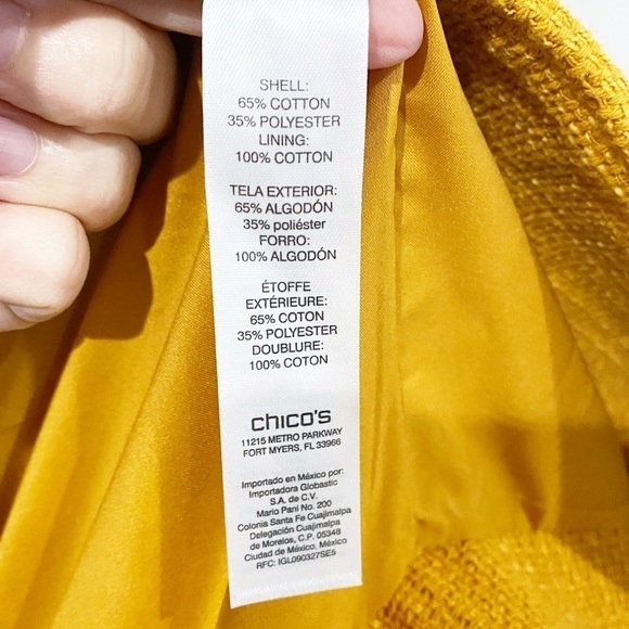 CHICO’S Modern Textured Topper Jacket Long Sleeve Yellow Gold Size 0 US 4 Small - Picture 10 of 12